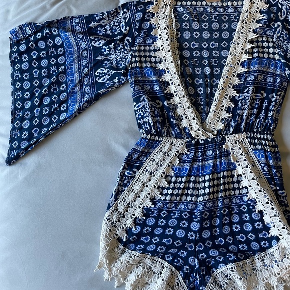 Beautiful blue romper. Boho style - Picture 6 of 9